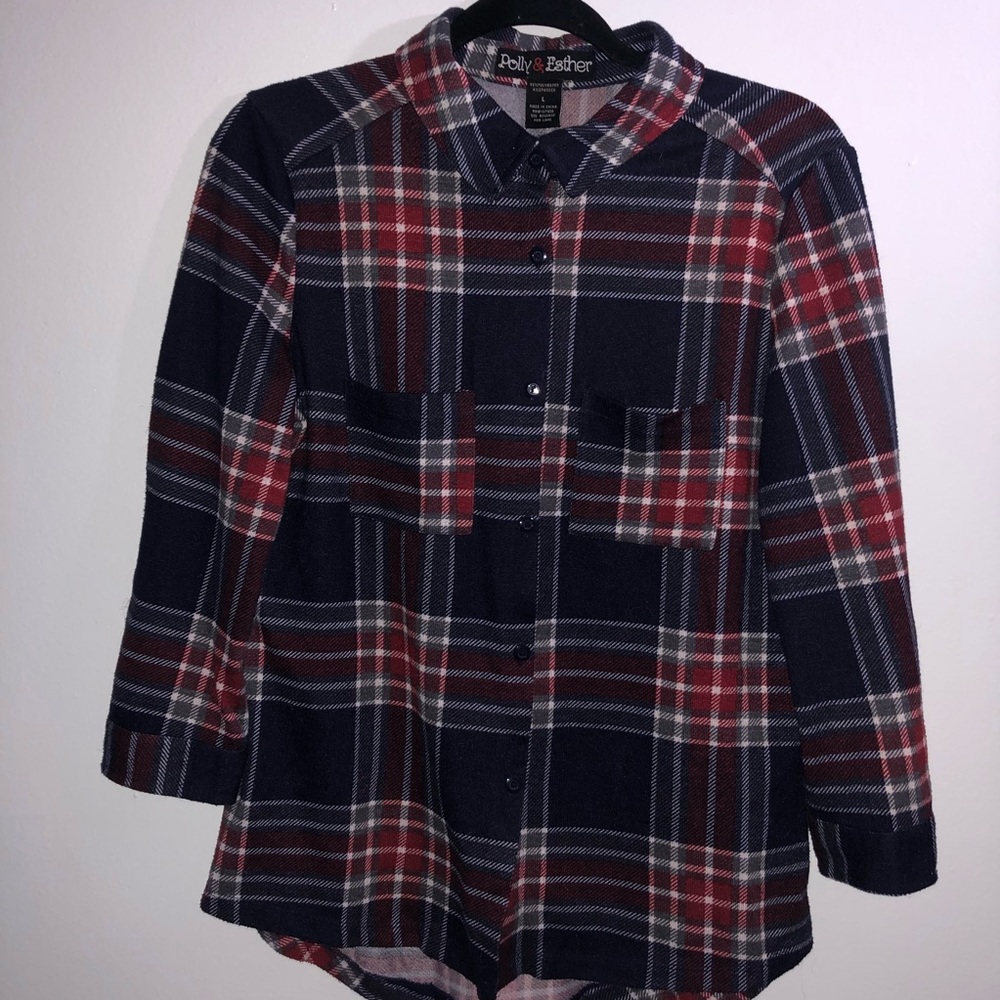 Blue, red, & white plaid flannel